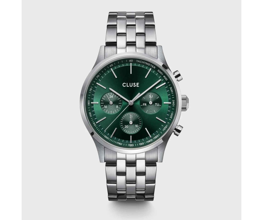 Cluse Homme Anthéor Multifonction – Acier Argenté et Cadran Vert