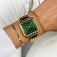 Cluse La Tétragone – Élégance Carrée en Acier Doré avec Cadran Vert et Pierres Cluse La Tétragone – Élégance Carrée en Acier Doré avec Cadran Vert et Pierres