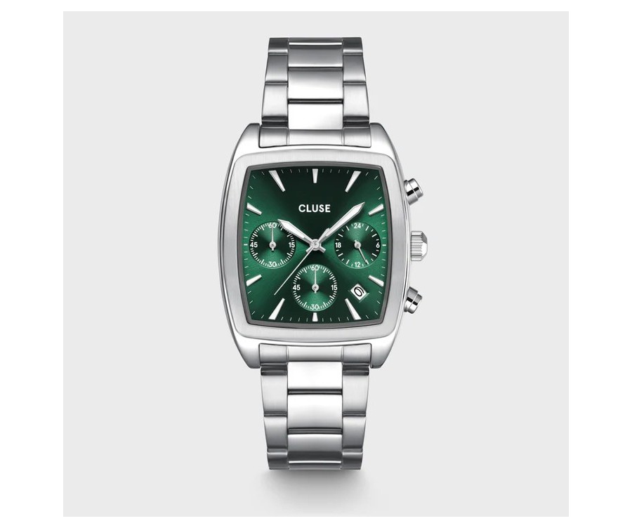 Cluse Quartaut Chronographe – Acier Argenté et Cadran Vert