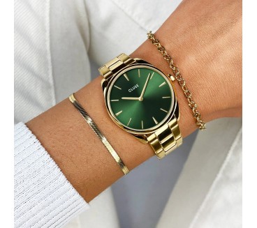 Cluse FĂ©roce Petite â Acier DorĂ© et Cadran Vert