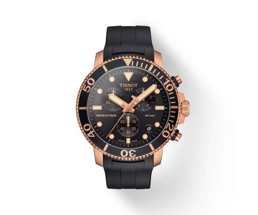 🌟 Tissot Seastar – Chronographe Prestige Noir et Or 🌟 Tissot Seastar – Chronographe Prestige Noir et Or